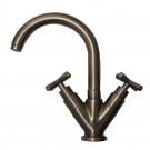 WHI-WHLX79250-BN Luxe single hole/dual handle lavatory faucet with tubular swivel spout, cross handles and pop-up waste