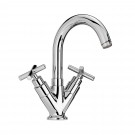 WHI-WHLX79250-C Luxe single hole/dual handle lavatory faucet with tubular swivel spout, cross handles and pop-up waste