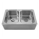 WHI-WHNAPEQ3322 Noah's Collection Brushed Stainless Steel double bowl drop-in sink with a seamless customized front apron