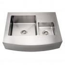 WHI-WHNCMDAP3629 Noah's Collection Brushed Stainless Steel commercial double bowl sink with an arched front apron