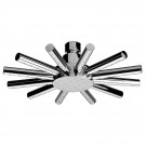 514.423TF-C Blairhaus Washington deck mount tub filler set with smooth lined arcing spout, crown-shaped turn handles, beveled escutcheons, hand held shower with white accents & built-in diverter