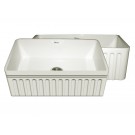 WHI-WHFLQ3018-BISCUIT Quatro Alcove reversible fireclay sink with a fluted front apron and a decorative 2 1/2" lip on one side and a fluted front apron on the opposite side