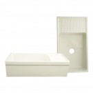 WHI-WHQD540-BISCUIT Large Quatro Alcove reversible fireclay sink with integral drain board and decorative 2 1/2" lip on both sides