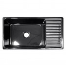 WHI-WHQD540-BLACK Large Quatro Alcove reversible fireclay sink with integral drain board and decorative 2 1/2" lip on both sides