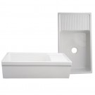WHI-WHQD540-WHITE Large Quatro Alcove reversible fireclay sink with integral drain board and decorative 2 1/2" lip on both sides