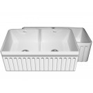 WHI-WHFLQ3318-WHITE Quatro Alcove double bowl reversible fireclay sink with a fluted front apron and a decorative 2 1/2" lip on one side and a fluted front apron on the opposite side