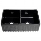 WHI-WHQDB332-BLACK Quatro Alcove reversible double bowl fireclay sink with fluted front apron and 2" lip one side and 2 1/2" on other