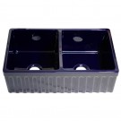 WHI-WHQDB332-BLUE Quatro Alcove reversible double bowl fireclay sink with fluted front apron and 2" lip one side and 2 1/2" on other
