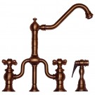 WHI-WHTTSCR3-9771SPR-ACO Twisthaus bridge faucet with long traditional swivel spout, cross handles and solid brass side spray