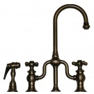WHI-WHTTSCR3-9774SPR-P Twisthaus entertainment/prep bridge faucet with short gooseneck swivel spout, cross handles and solid brass side spray