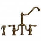 WHI-WHTTSLV3-9771SPR-AB Twisthaus bridge faucet with long traditional swivel spout, lever handles and solid brass side spray