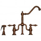 WHI-WHTTSLV3-9771SPR-ACO Twisthaus bridge faucet with long traditional swivel spout, lever handles and solid brass side spray