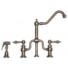 WHI-WHTTSLV3-9771SPR-BN Twisthaus bridge faucet with long traditional swivel spout, lever handles and solid brass side spray