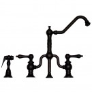 WHI-WHTTSLV3-9771SPR-MB Twisthaus bridge faucet with long traditional swivel spout, lever handles and solid brass side spray