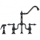 WHI-WHTTSLV3-9771SPR-C Twisthaus bridge faucet with long traditional swivel spout, lever handles and solid brass side spray