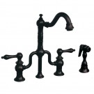 WHI-WHTTSLV3-9772SPR-ORB Twisthaus entertainment/prep bridge faucet with short traditional swivel spout, lever handles and solid brass side spray