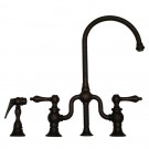 WHI-WHTTSLV3-9773SPR-MB Twisthaus bridge faucet with long gooseneck swivel spout, lever handles and solid brass side spray