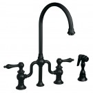 WHI-WHTTSLV3-9773SPR-ORB Twisthaus bridge faucet with long gooseneck swivel spout, lever handles and solid brass side spray