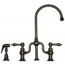 WHI-WHTTSLV3-9773SPR-P Twisthaus bridge faucet with long gooseneck swivel spout, lever handles and solid brass side spray