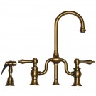 WHI-WHTTSLV3-9774SPR-AB Twisthaus entertainment/prep bridge faucet with short gooseneck swivel spout, lever handles and solid brass side spray