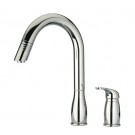 WHI-WHUS492-C Metrohaus two hole faucet with independent single lever mixer, gooseneck swivel spout and pull-down spray head
