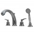WHI-514.433TF-C Blairhaus Adams deck mount tub filler set with smooth lined arcing spout, bell-shaped lever handles, beveled escutcheons, hand held shower with white accents and built in diverter