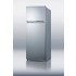 FF1062SLVIM 24" wide frost-free refrigerator-freezer in a platinum finish, with glass shelves and factory installed icemaker
