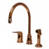 WHI-WH18664-CO Evolution three hole faucet with independent single lever mixer, gooseneck swivel spout, fluted solid brass side spray