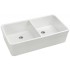 WHI-WHB5122-WHITE Basichaus non reversible double bowl fireclay sink with decorative 2" lip and 3 1/2 inch center drain