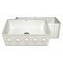 WHI-WHFLDI3018-BISCUIT Diamondhaus Reversible Series fireclay sink with a diamon design front apron on one side, and a fluted front apron on the opposite side