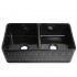 WHI-WHFLATN3318-BLACK Reversible series double bowl fireclay sink with Athinahaus front apron one side and fluted front apron on other