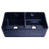 WHI-WHFLATN3318-BLUE Reversible series double bowl fireclay sink with Athinahaus front apron one side and fluted front apron on other