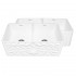 WHI-WHFLGO3318-WHITE Gothichaus Reversible Series fireclay double bowl sink with a gothic swirl design front apron on one side, and a fluted front apron on the opposite side.