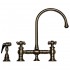 WHI-WHKBCR3-9101-P Vintage III bridge faucet with long gooseneck swivel spout, cross handles and solid brass side spray