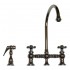 WHI-WHKBCR3-9101-C Vintage III bridge faucet with long gooseneck swivel spout, cross handles and solid brass side spray