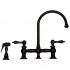 WHI-WHKBLV3-9101-MB Vintage III bridge faucet with long gooseneck swivel spout, lever handles and solid brass side spray