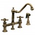 WHI-WHKBTCR3-9201-AB Vintage III bridge faucet with long traditional swivel spout, cross handles and solid brass side spray