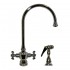 WHI-WHKSDCR3-8101-C Vintage III dual handle faucet with long gooseneck swivel spout, cross handles and solid brass side spray