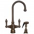 WHI-WHKSDLV3-8104-P Vintage III dual handle entertainment/prep faucet with short gooseneck swivel spout, lever handles and solid brass side spray