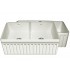 WHI-WHFLQ3318-BISCUIT Quatro Alcove double bowl reversible fireclay sink with a fluted front apron and a decorative 2 1/2" lip on one side and a fluted front apron on the opposite side