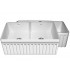 WHI-WHFLQ3318-WHITE Quatro Alcove double bowl reversible fireclay sink with a fluted front apron and a decorative 2 1/2" lip on one side and a fluted front apron on the opposite side