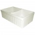 WHI-WHQDB332-BISCUIT Quatro Alcove reversible double bowl fireclay sink with fluted front apron and 2" lip one side and 2 1/2" on other