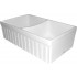 WHI-WHQDB332-WHITE Quatro Alcove reversible double bowl fireclay sink with fluted front apron and 2" lip one side and 2 1/2" on other