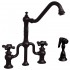 WHI-WHTTSCR3-9771SPR-ORB Twisthaus bridge faucet with long traditional swivel spout, cross handles and solid brass side spray