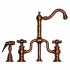 WHI-WHTTSCR3-9772SPR-ACO Twisthaus entertainment/prep bridge faucet with short traditional swivel spout, lever handles and solid brass side spray
