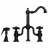 WHI-WHTTSCR3-9772SPR-ORB Twisthaus entertainment/prep bridge faucet with short traditional swivel spout, lever handles and solid brass side spray