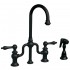 WHI-WHTTSLV3-9774SPR-ORB Twisthaus entertainment/prep bridge faucet with short gooseneck swivel spout, lever handles and solid brass side spray